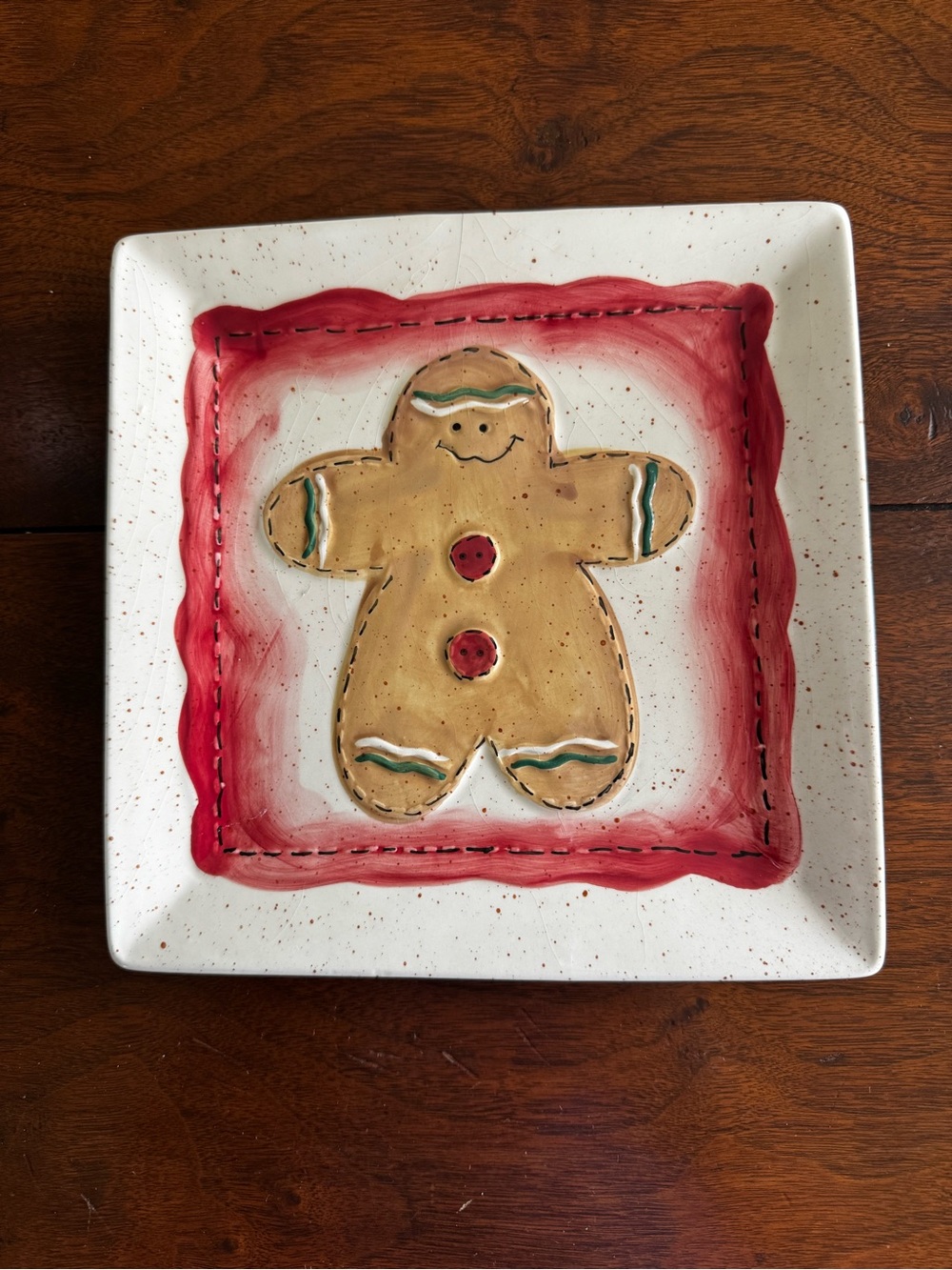 La Dolce Vita Grandma’s Gingerbread Holiday Square Ceramic Desert Plate